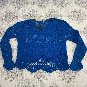 Y2k 90s Royal blue crochet top with front tie
